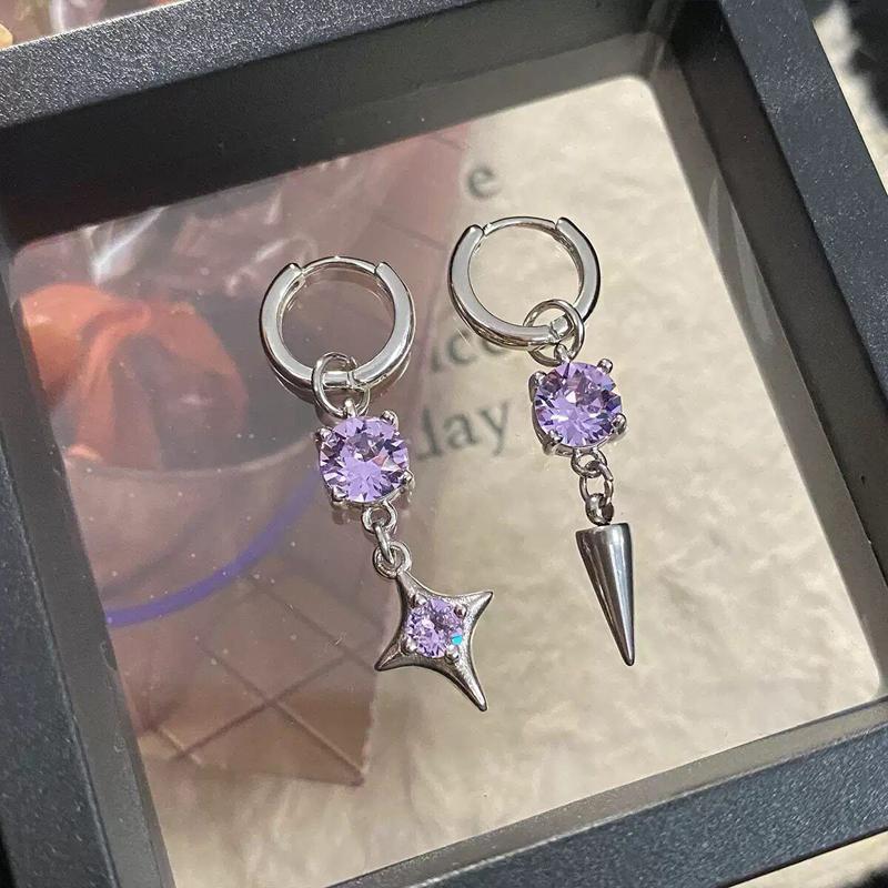 Stainless Steel Rivet Drop Earrings for Women Exquisite Retro Zircon Starburst Hoop Earrings Hip Hop Punk Versatile Jewelry Gift