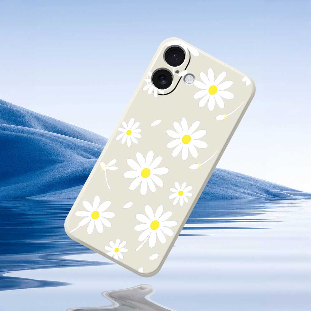 For iPhone 17 Case White Daisy Pattern Printing Straight Edge TPU Phone Back Cover