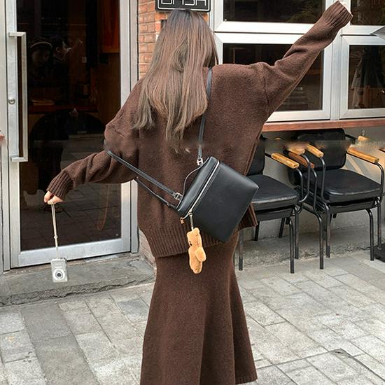 Early Autumn Retro V-neck Sweater Set & Fishtail Midi Skirt for Women