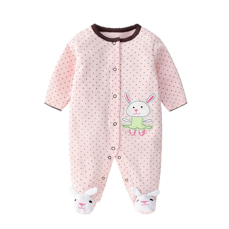 Baby Jumpsuit Spring and Autumn Pure Cotton Long-Sleeved Newborn Baby Jumpsuit with Foot Cover Children's Pajamas Romper with Foot Cover