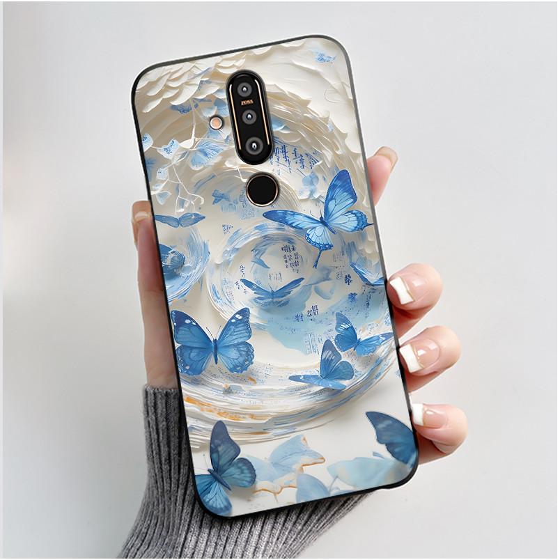 Casing For Nokia 8.1 Plus / Nokia 7.1 Phone Case Aesthetic Fashion Cute Cat Black Matte Soft TPU Silicone Shockproof Back Cover
