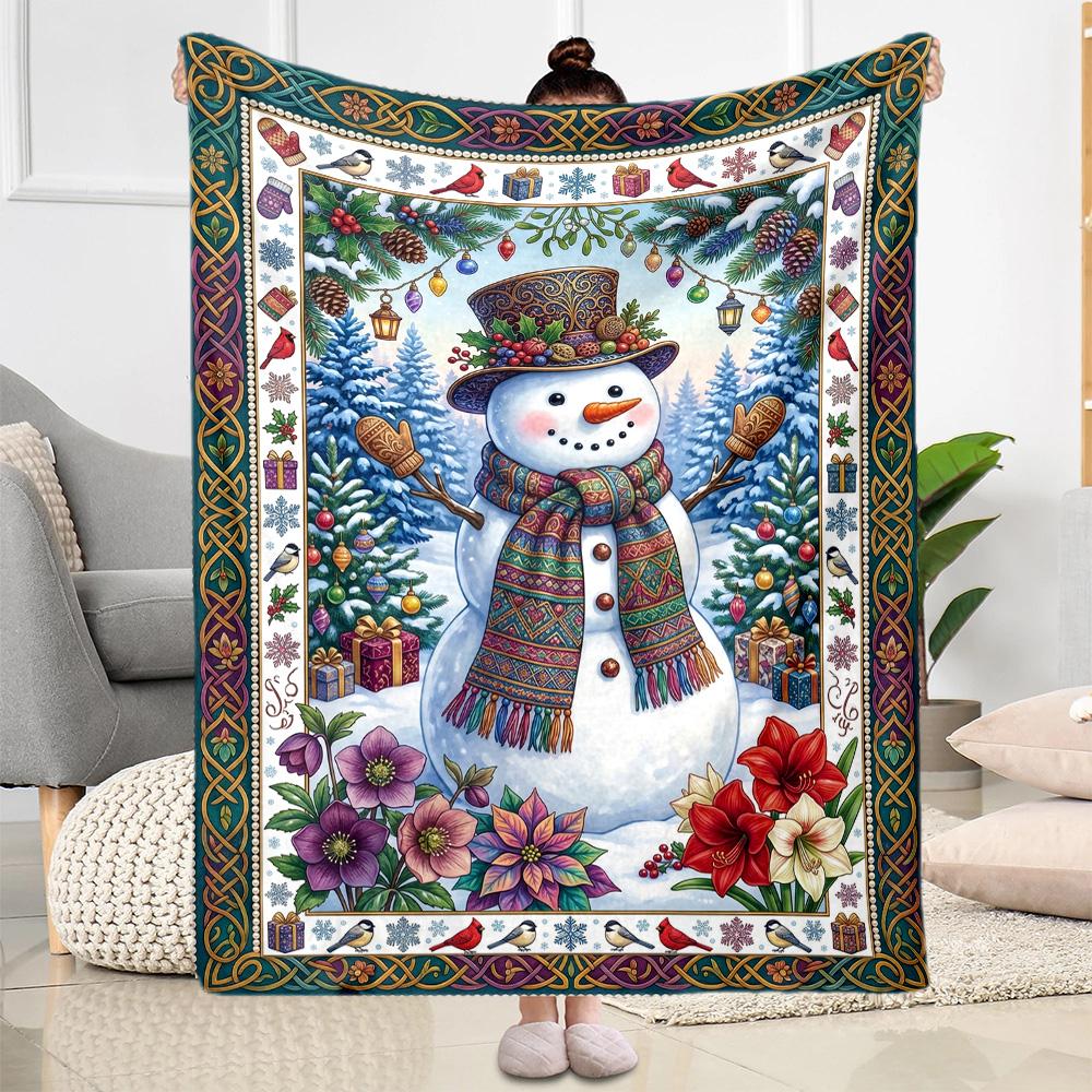 Winter Wonderland Snowman Flannel Blanket-Soft and Suitable for Sofas,Beds,Offices,Travel,All Seasons,Great Gift for Holidays and Birthdays.