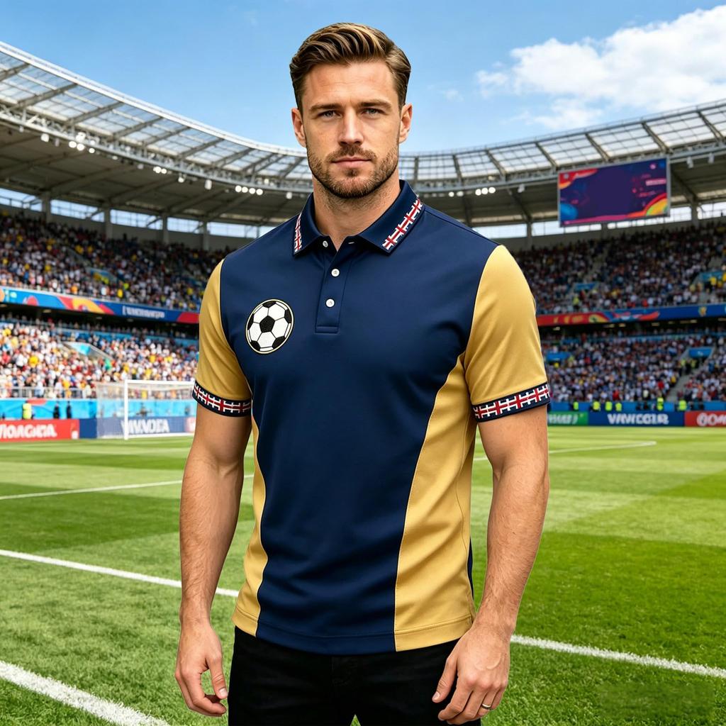 Men's Classic Polo Shirt Football Jersey England Style Short Sleeve Button Collar Lightweight Breathable Fabric Sportswear