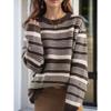Tooxika Women's Clothing 2024 Autumn And Winter New Contrast Color Striped Pullover Sweater Top Round Neck Contrast Color Sweater For Women