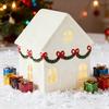 Christmas Village House Figurine LED Lighted White Small House Tabletop Decoration Winter Rustic Farmhouse Holiday Decor for Mantel Tabletop Room