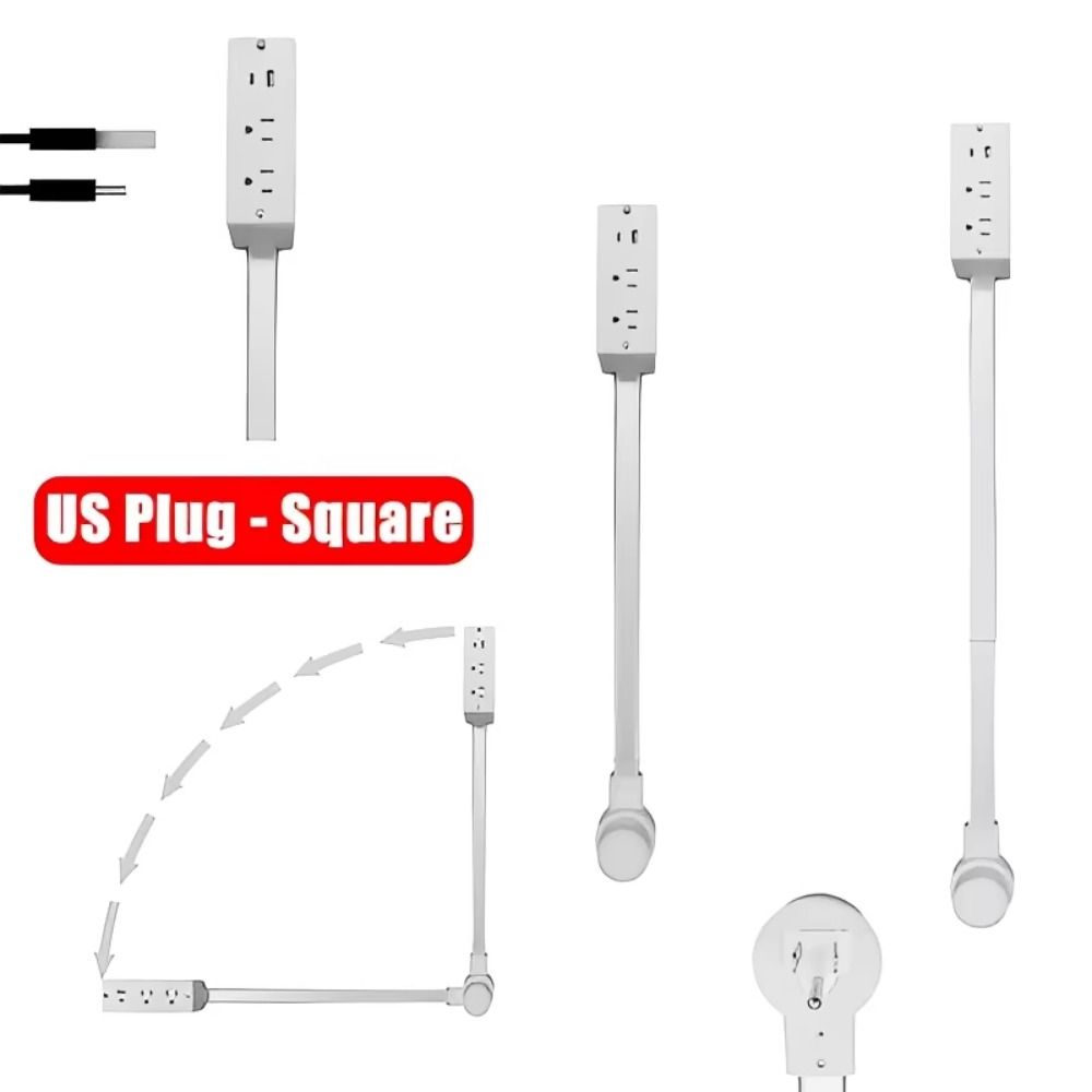 Verstellbarer Stromsteckdosen-Verlängerer Flachstecker Dehnbarer Stecker Steckdosen-Verlängerer 180° drehbar 2 AC USB-A&C