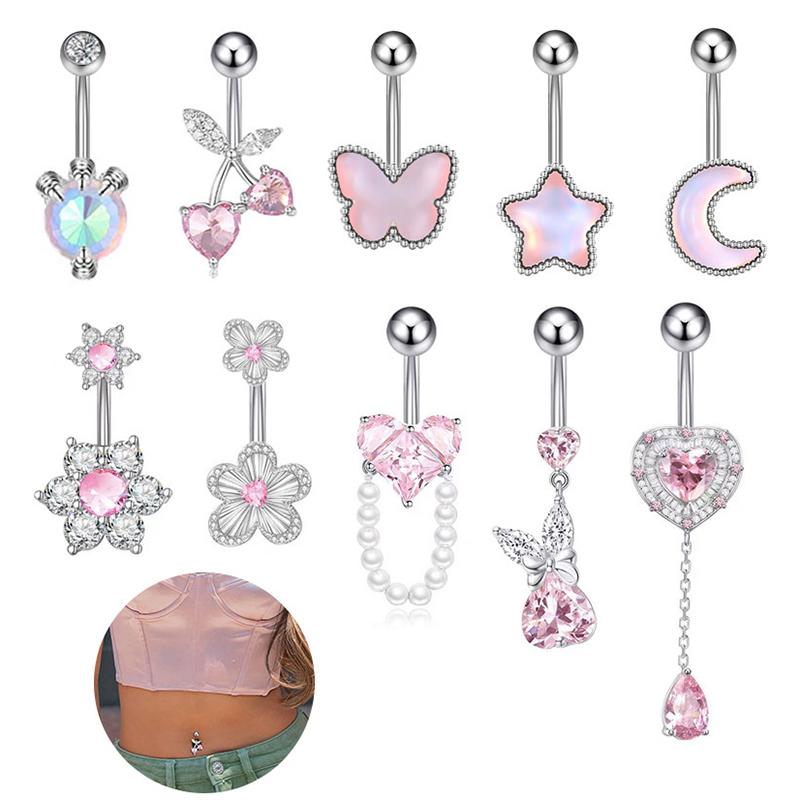 Módní přívěsek ve tvaru motýla a srdce, nerezový kroužek na piercing pupíku pro ženy a dívky, sexy tělové šperky, doplňky, dárky