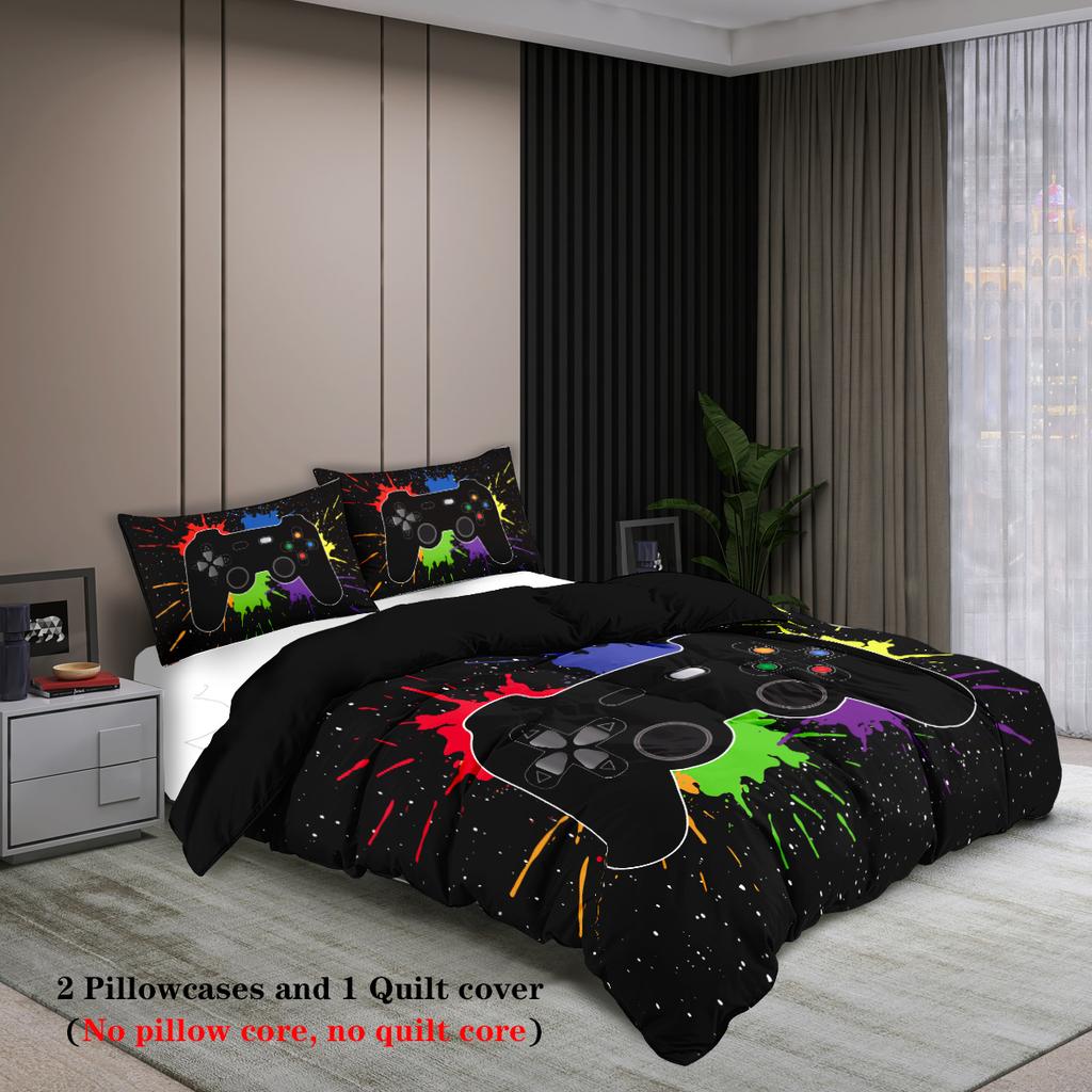 3-piece down duvet cover set with game controller pattern digital printing (1 duvet cover+2 pillowcases, no core) bedding set