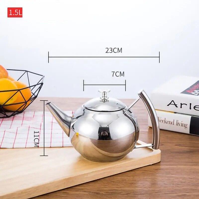 Thickened Stainless Steel 1-2L Teapot Flower Tea Kettle Strainer Hotel Restaurant Restaurant Cook Teapot Induction Cooker