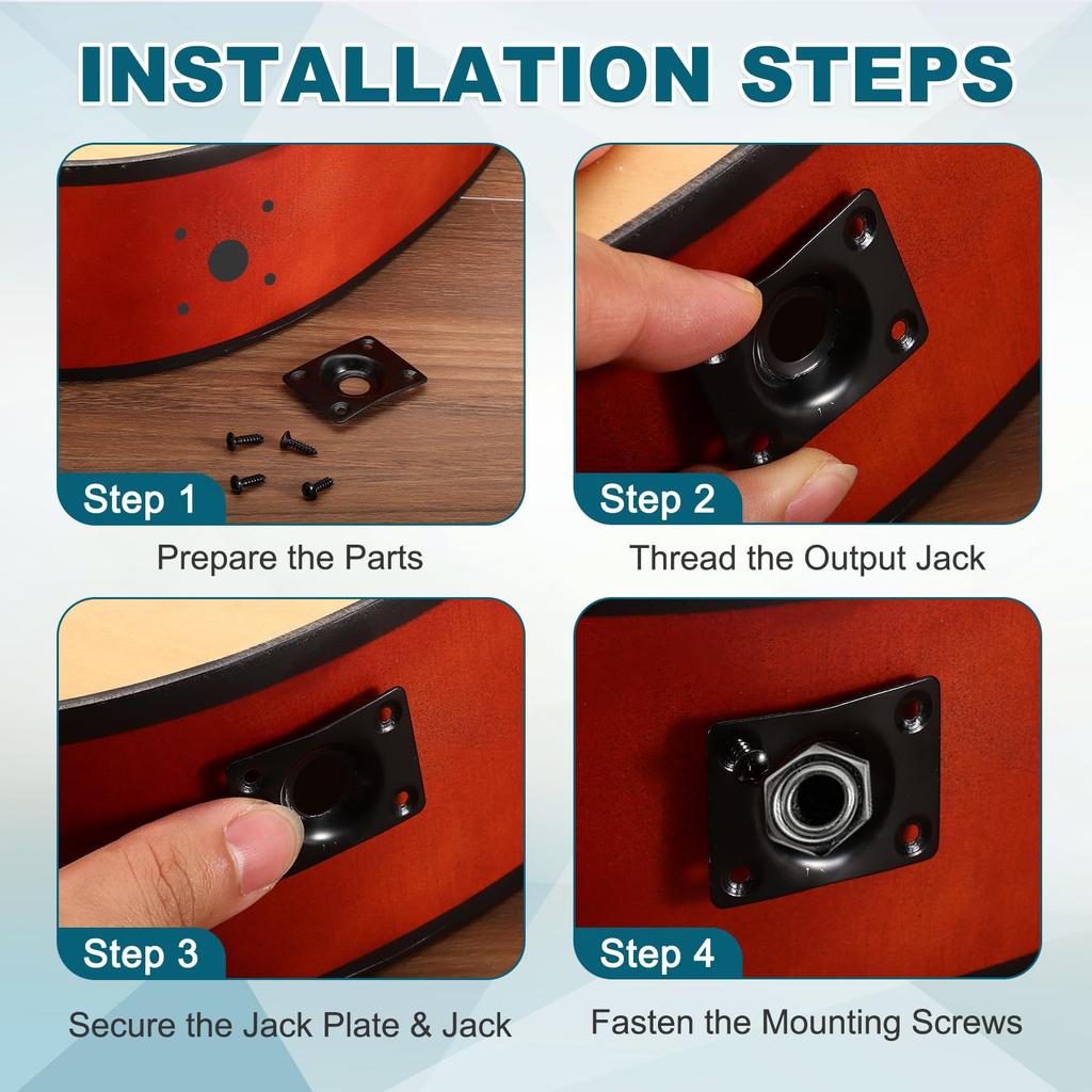 Uxcell Guitar Input Jack Plate Flat Rectangular Plastic Output Jack Plate Replacement Part for Electric Black 6.35mm (1/4") Guitar/Bass (Screws