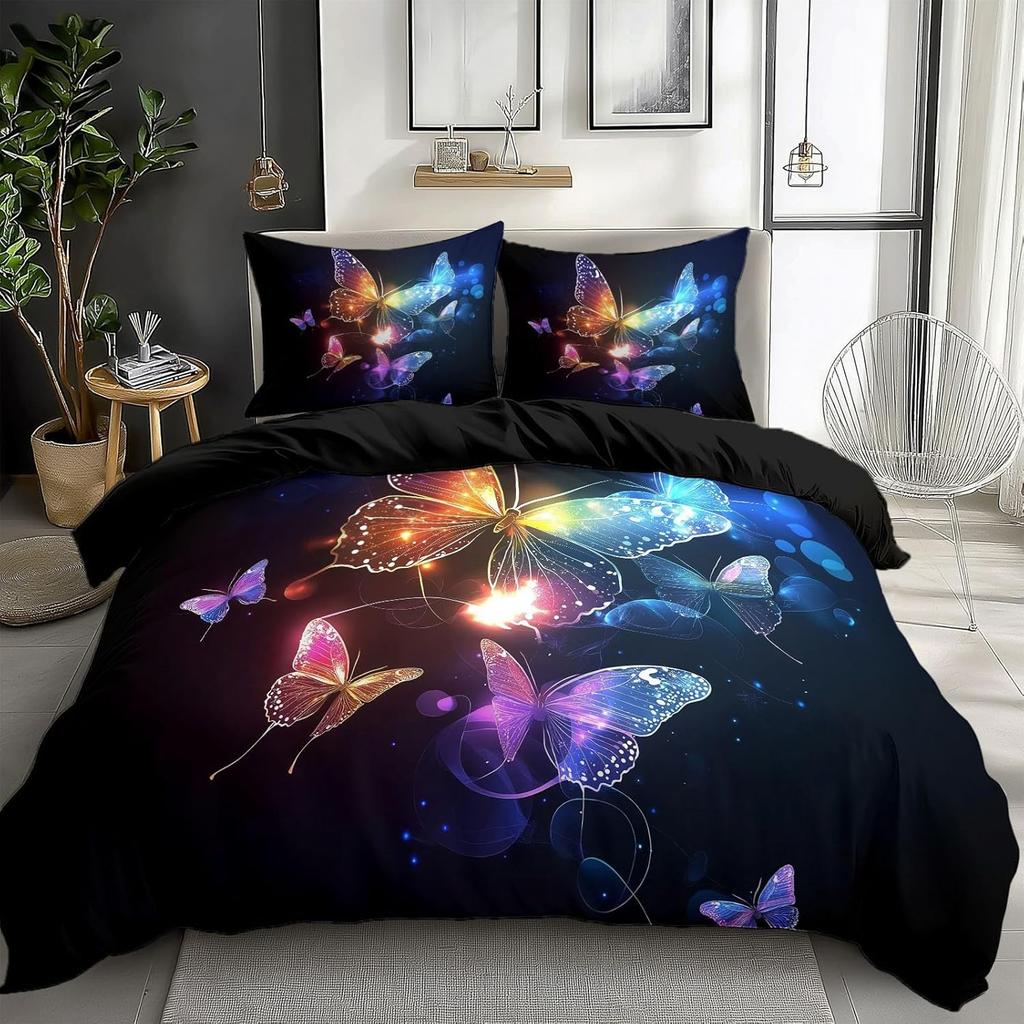 Doublesided Duvet Cover Fantasy Art Watercolor Butterfly Microfibre Bedding Sets, Bedding Fantasy Butterfly Duvet Cover Sets