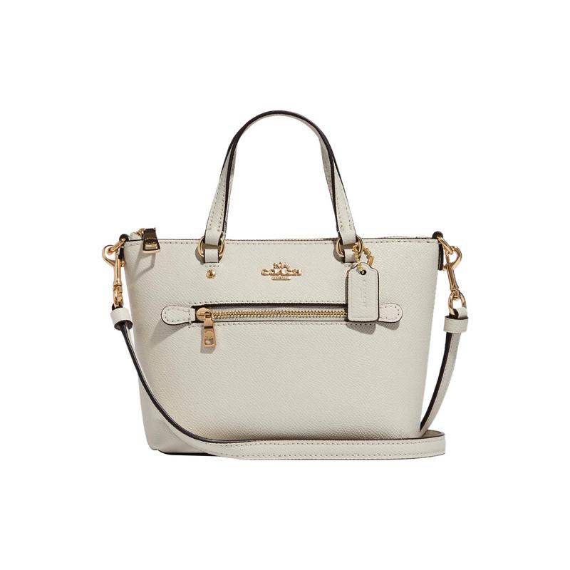 COACH Gallery 20 Solid Color Cross Grain Leather Tote Bag Shopping Bag Hand Shoulder Crossbody Bag Small Women’s Chalk White белый
