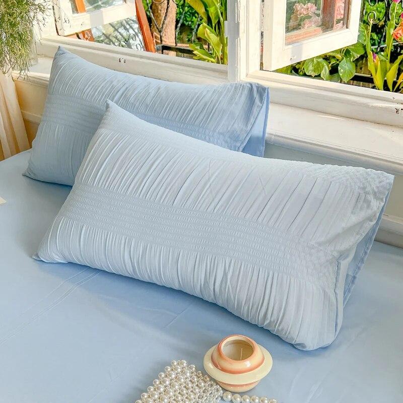 Set de lenjerie de pat prințesă coreeană Seersucker husă de pilotă cearșaf plate, față de pernă, set de lenjerie de pat, cuvertură moale, set de lenjerie de pat