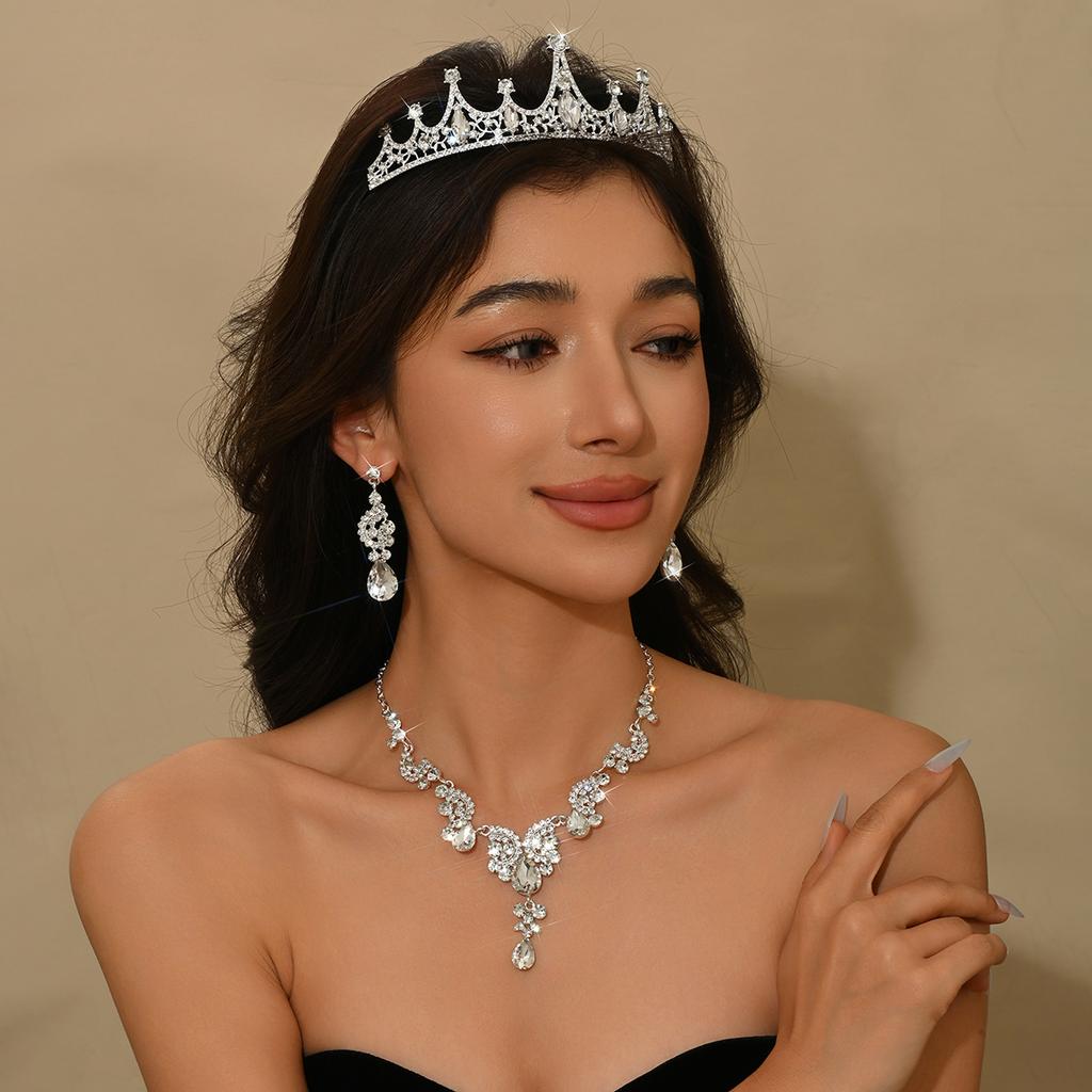 Ladies' Fashion Water Drop Luxury Crown Necklace Earrings Jewelry Set Wedding Party Festival Gift