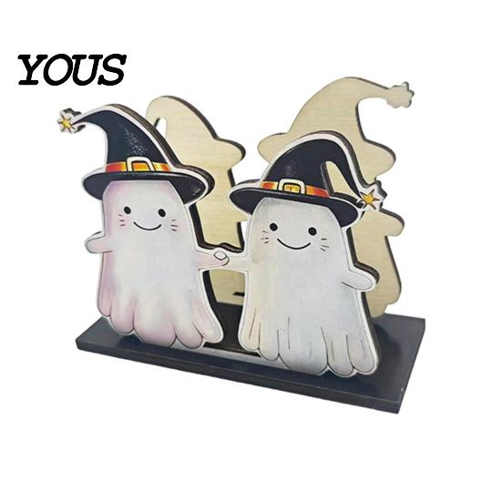 Creative Wood Napkin Organizer Halloween Wooden Holder, Cute Pastel Pumpkin Ghost Black Cat Tabletop Tissue Dispenser, Waterproof Festive Home Accents
