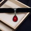 Gothic Vampire Necklace With Red Glass Drop And Silver Embedding For Women