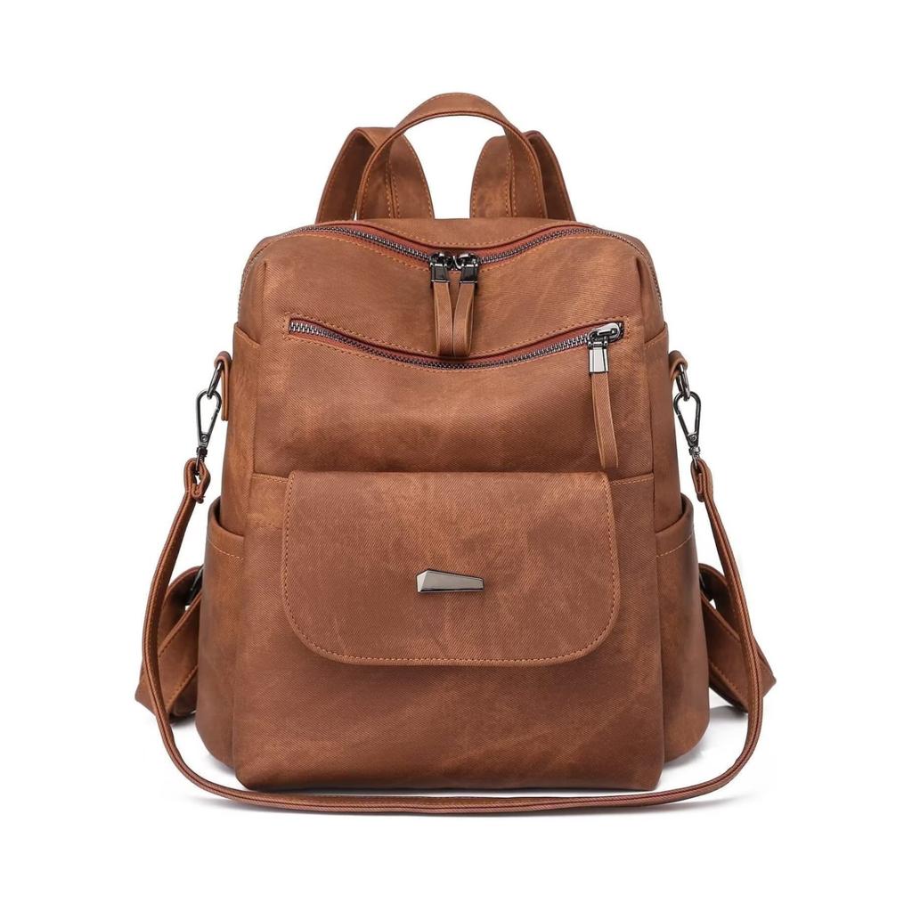Backpack Purse For Womens, Waterproof PU Leather Backpacks Handbags, Ladies Casual Shoulder Bags Brown