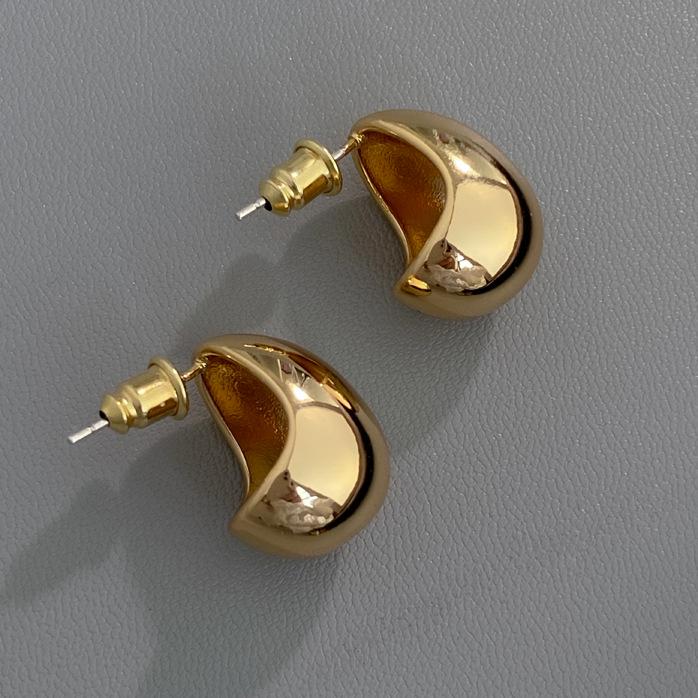 Korean Style Chunky Oval & Teardrop Metal Bean Stud Earrings