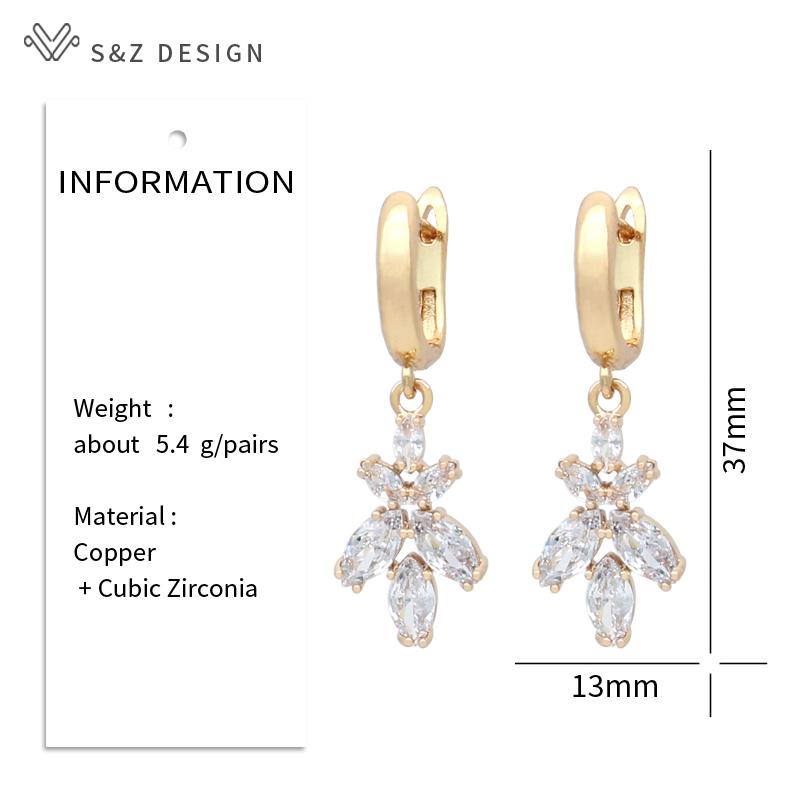 Modische weiße Blume Zirkonia Orchideen-Hängeohrringe für Damen Hochzeit Champagner-Goldfarben Schmuck Geschenk