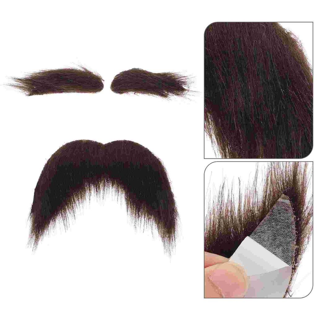 Black Fake Mustache Eyebrows Set Self Adhesive Men Costume Accessory Stick On Beard Prop Hair Cosplay Costumes Accessories Old