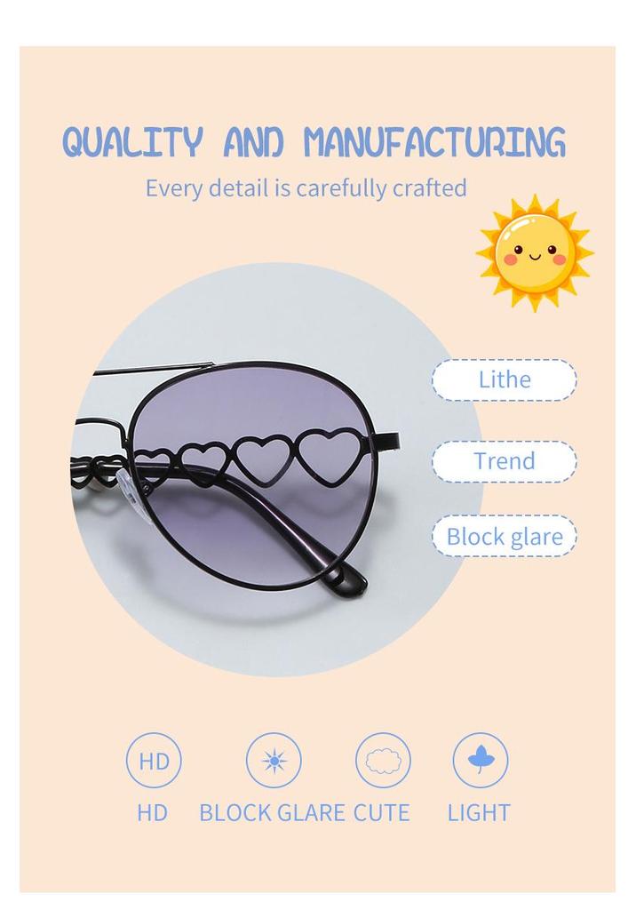 Korean Style Retro Round Heart-Shaped Frame Sunglasses: Trendy Light-Colored Street Style for Children