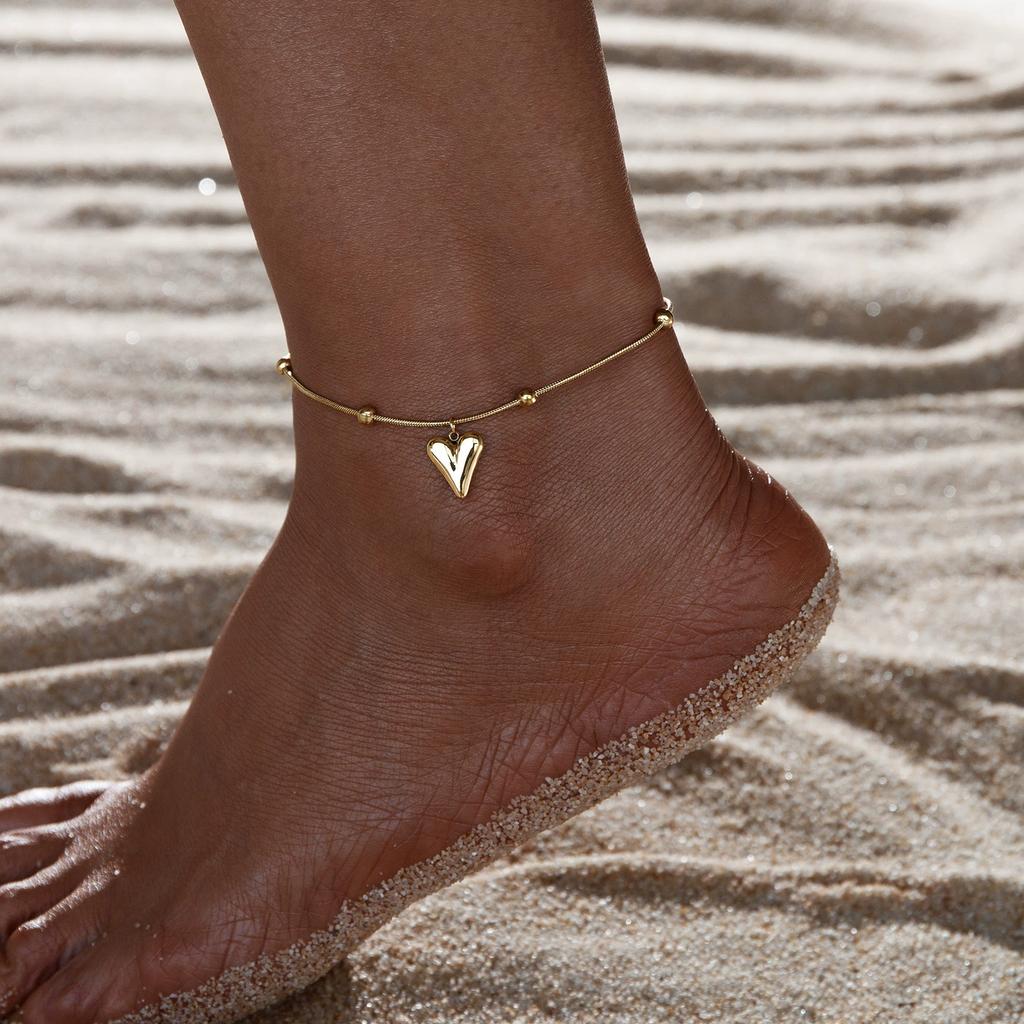 3D Heart Ankle Bracelets For Women girl Summer Beach Party Waterproof Stainless Steel Fashion Chain Anklet Jewelry Sexy AllMatch