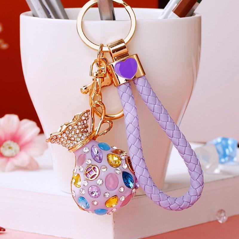 Guochao diamond-set lucky bag car keychain women's bag pendant metal key chain ring business gift