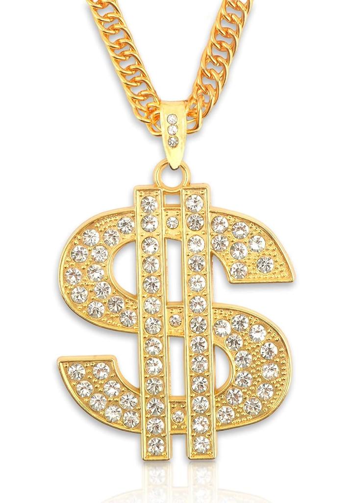 Money Chain Necklace Dollar Sign Chain Gold Dollar Sign Necklace Hip Hop Gold Money Chains For Men With Pendant, Long Big Fake Gold Necklace