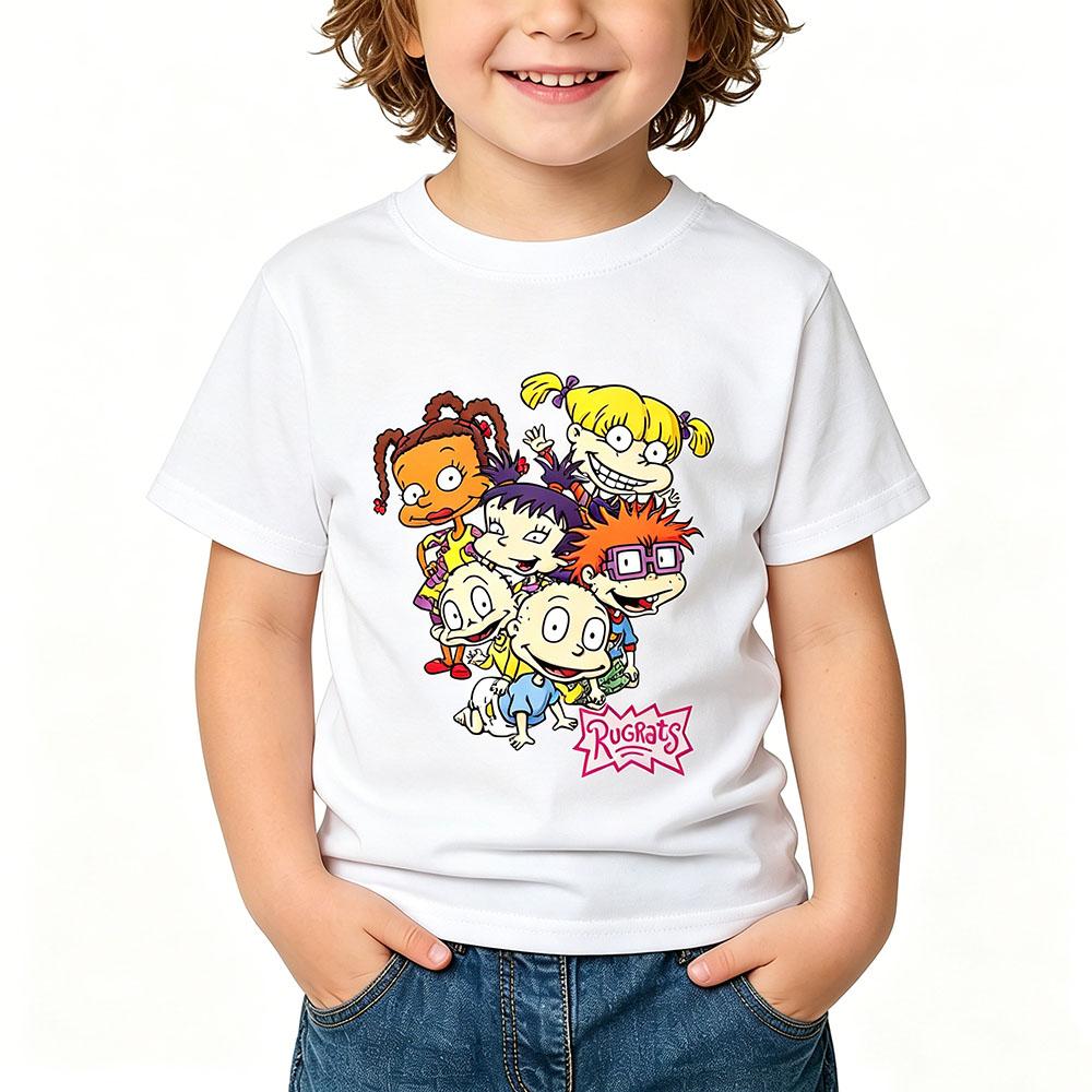 Rugrats 100%Cotton Cartoon Children's T-Shirt Casual Cute Boys Tees Girls Tops Kids Retro O-Neck Short Sleeve Anime T-shirt Fun T-shirt Summer tops