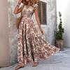 Vintage Printed Dress Fashion Elegant Neck Short Sleeve Dress Long Dress Women's Clothing
