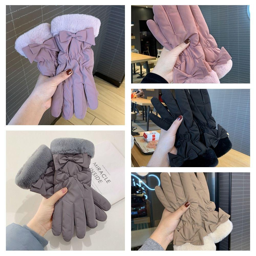 Windproof Winter Warm Gloves Keep Warm Cycling Mittens Soft Bow Women Gloves Outdooor