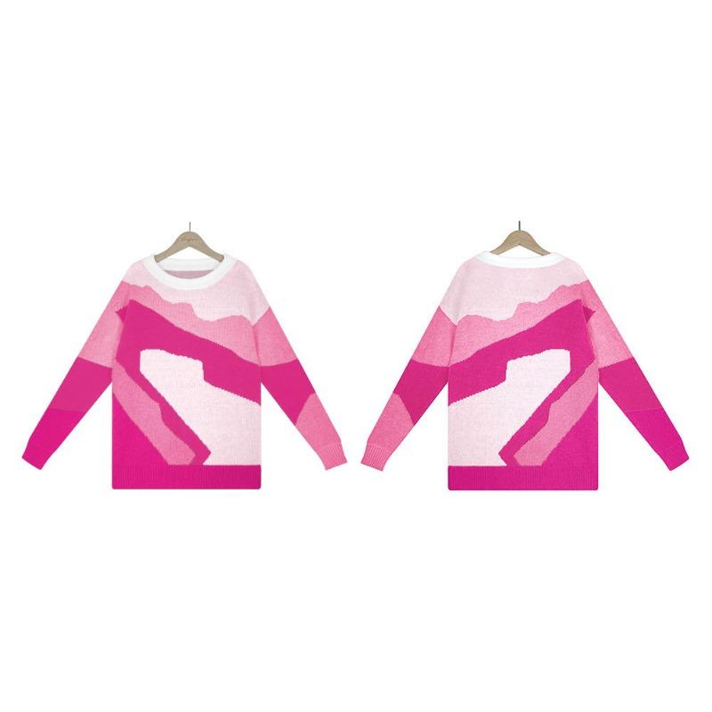 Autumn and Winter Women's Sweater Round Neck Multicolor Splicing Knit Sweater Women Pullover Sweater