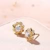 Four Leaf Clover Floral Halo Round Cubic Zirconia Stud Earrings Vintage French Elegant Women Ear Jewelry