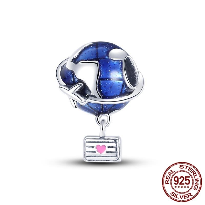 Copper Earth Airplane Globe Travel Dangle Pendants Charms Beautiful Bead Fits Genuine Bracelets Necklaces Jewellery Women