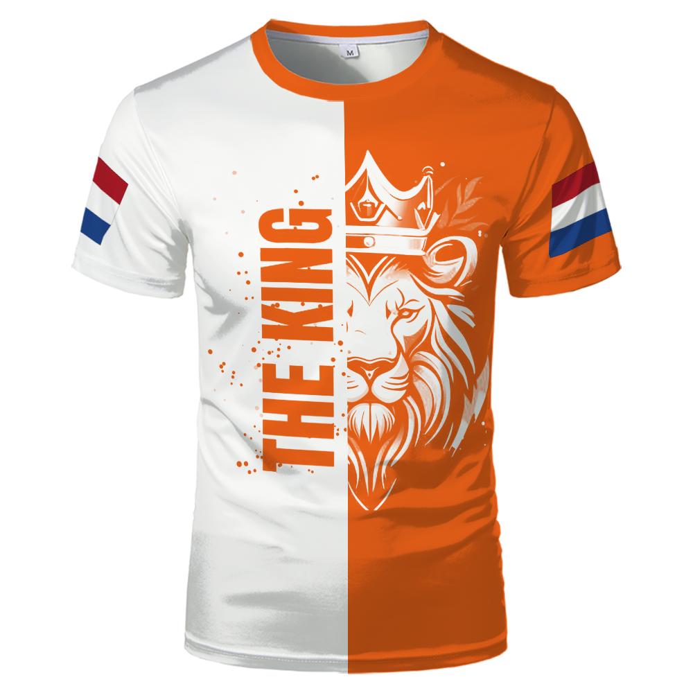 King's Day Crown Pattern T-shirt Dutch Flag Celebration Clothing Street Party Sports Breathable Children's Code Unisex Oversized