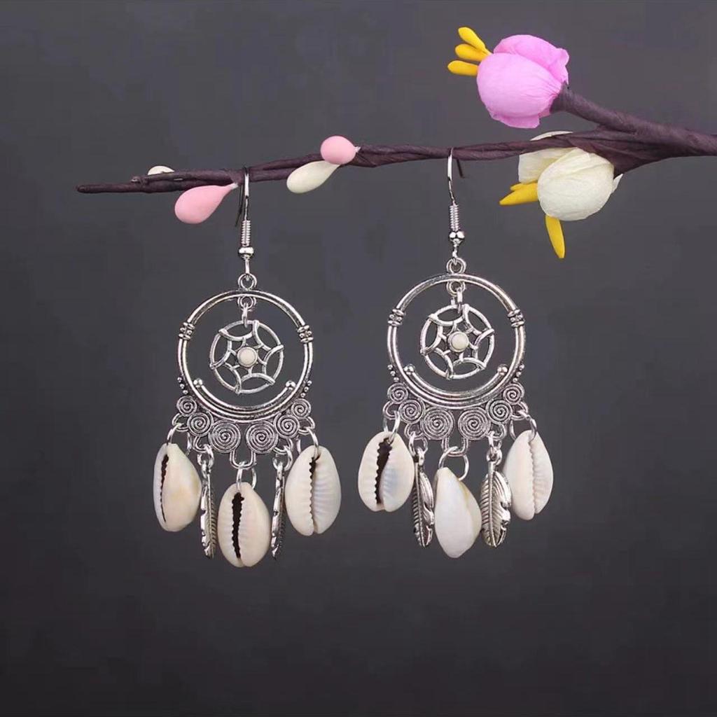 Bohemian Turquoise Owl Dream Catcher Tassel Earrings for Women