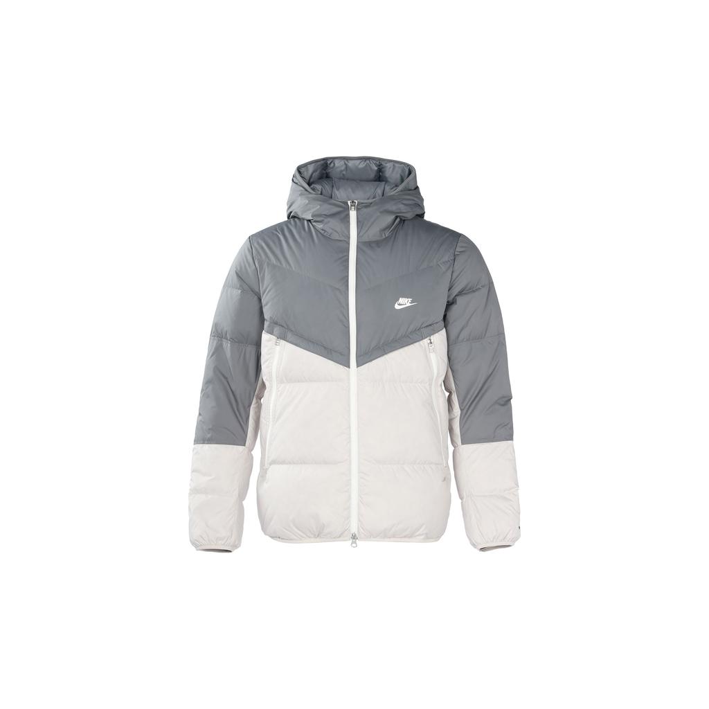 Nike Printed Logo Patchwork Hooded Down Jacket Men Outerwear Gray DV1132-084
