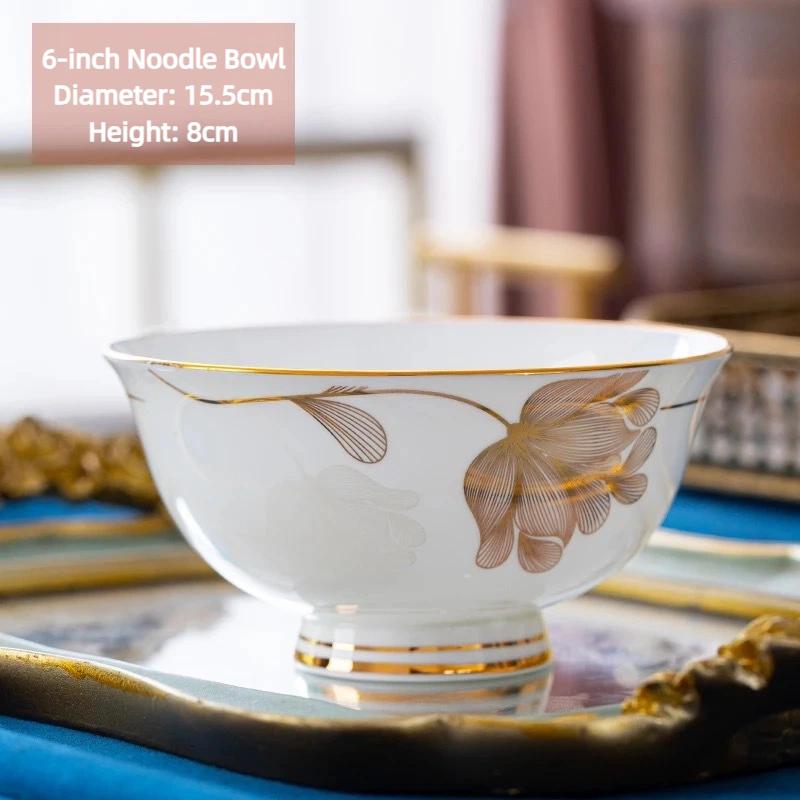 Jingdezhen Bone China Noodle Bowl – 6 Inch Heat-Resistant Footed Porcelain Bowl
