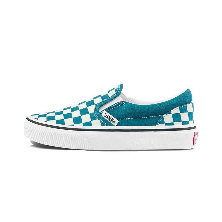Vans Retro Casual Slip-On Low Top Kids Skate Shoes White Green Checkerboard Kids Sneaker VN0A5KXM9EX