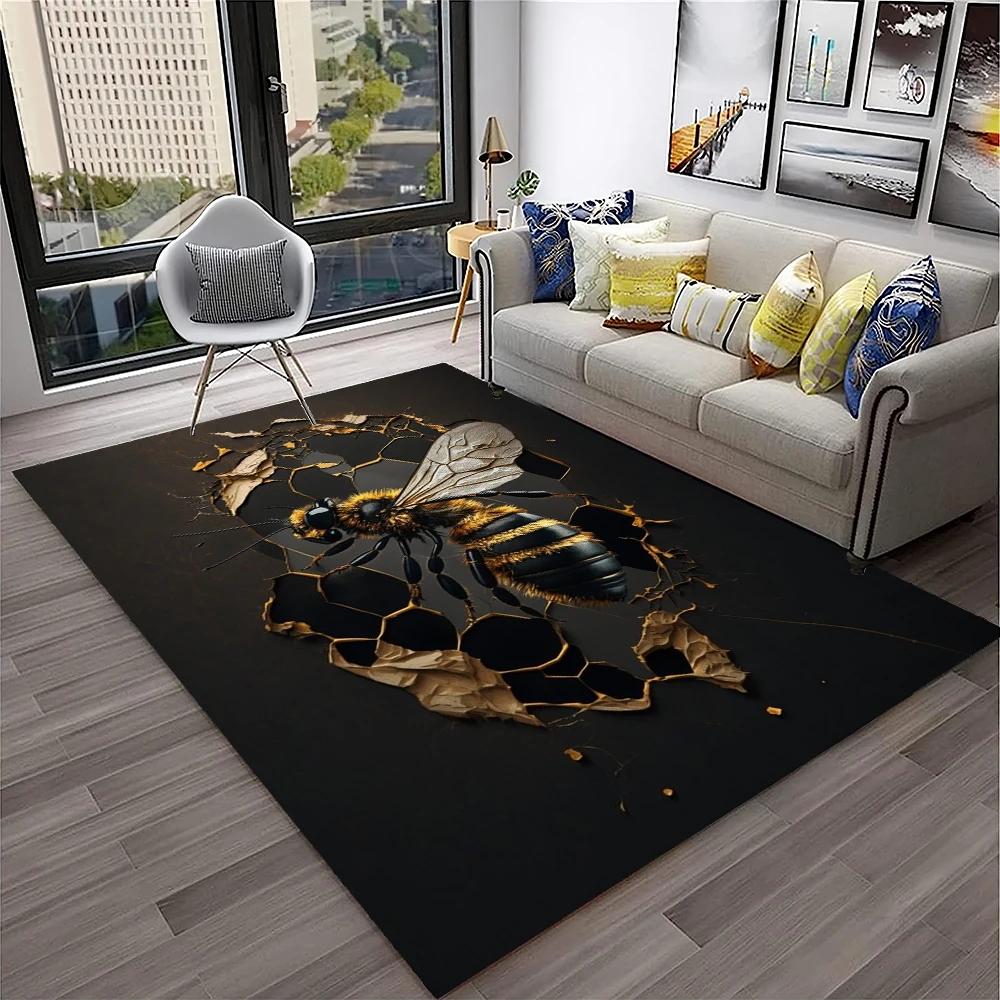 Cute Bee HoneyBee Insect Cartoon 3D Carpet Rug for Home Living Room Bedroom Sofa Doormat Decor,kids Area Rug Non-slip Floor Mat