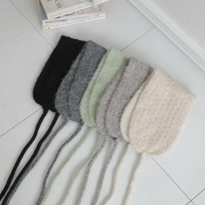 Women's Wool Knit Earmuff Round Ribbon Warm Hat