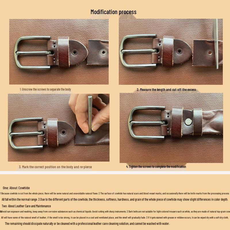Men's Genuine Leather Retro Wrinkled Cowhide Belt - Trendy, Casual, and Versatile for Jeans