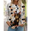 Women's Cute Cat Long Sleeve T-Shirt, Round Neck Long Sleeve Autumn Top, Festival Gift Clothing, Fashion Party T-Shirt