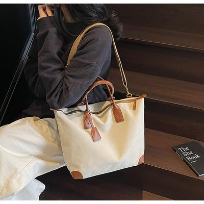 New Versatile Canvas Women's Bag Contrasting Color Large-capacity Portable Tote Bag Women's Niche Retro Messenger Bag