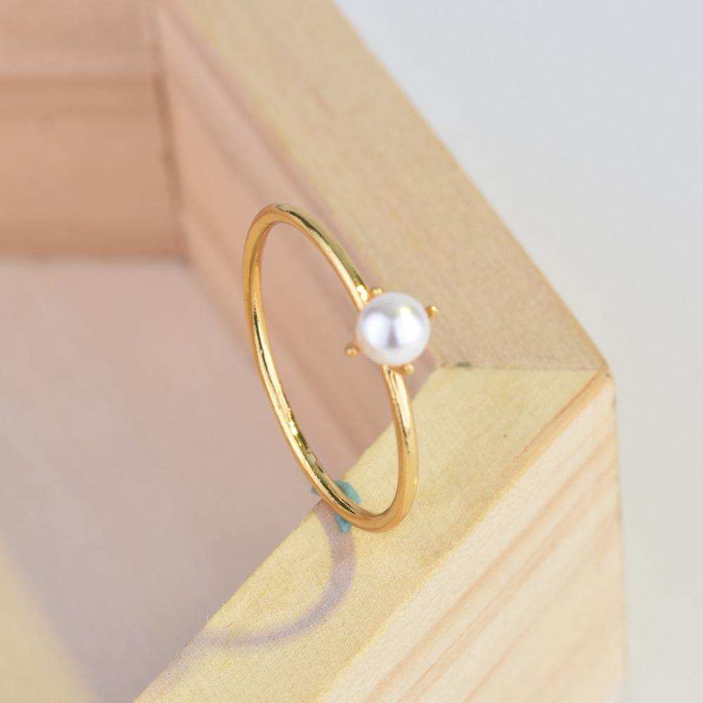 

18k Gold Plated Mini Pearl Ring for Women Elegant Engagement Wedding Band Stackable Pinky Ring no. 5 золотой