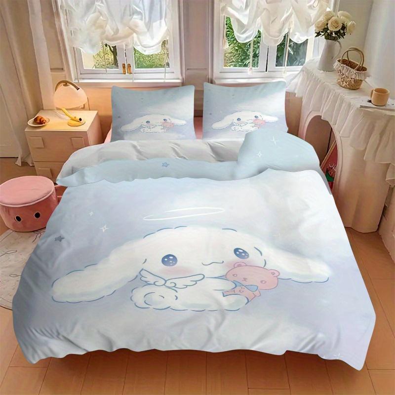 3pcs Angel Cinnamoroll Ideas Printed Quilt Set - Includes 1 Quilt Cover and 2 Pillowcases, Machine Washable - Suitable for All Seasons.S002