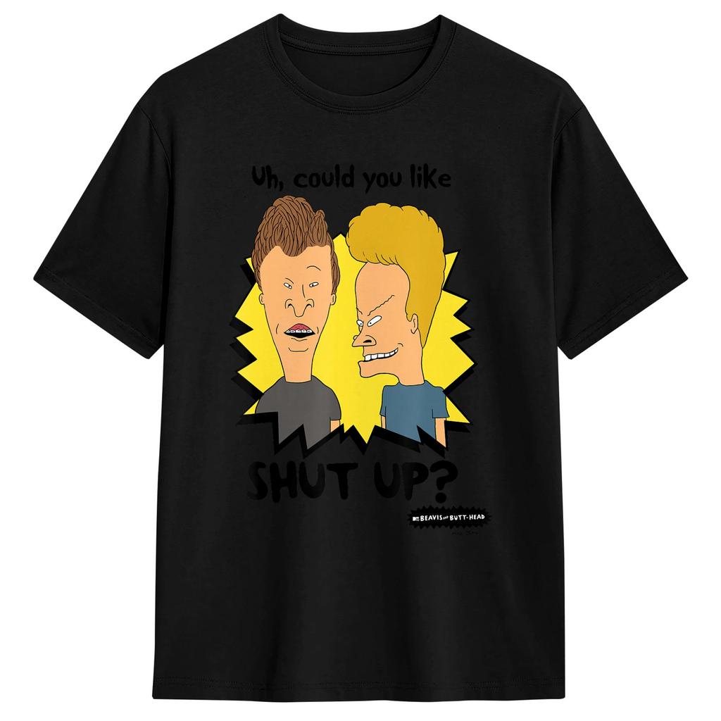 Unique Beavis and ButtHead Shut Up TShirt for Men Round Neck Cotton T Shirts Short Sleeve Tees Classic Tops