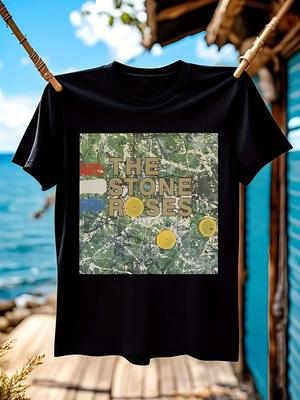 The Stone Roses Graphic T-Shirt - a Black Casual Crew Neck Short-Sleeve Tee Featuring a Colorful Floral Design