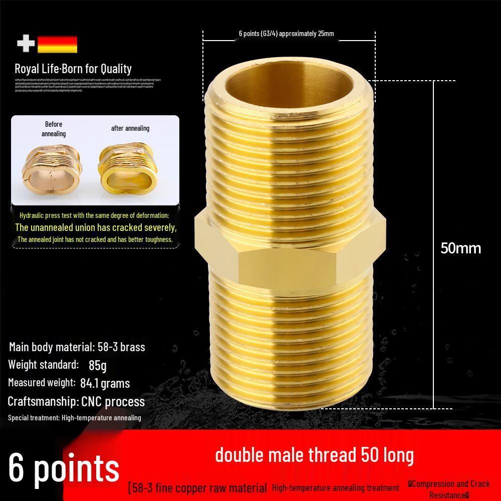 All-Copper Male Thread Direct Coupling, Short To Extended Thread, 4-Point To 6-Point, 1-Inch Inlet Pipe Reducing Joint