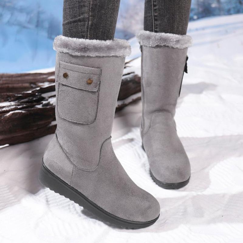 Women's Large Size Fall Winter Fleece-Lined Warm Mid-Calf Snow Boots.